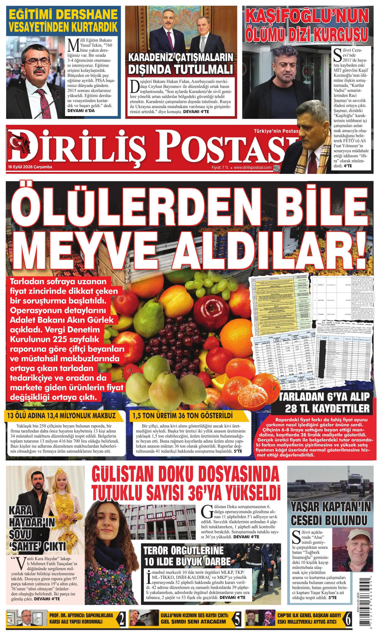 Diriliş Postası Gazetesi gazetesi manşeti