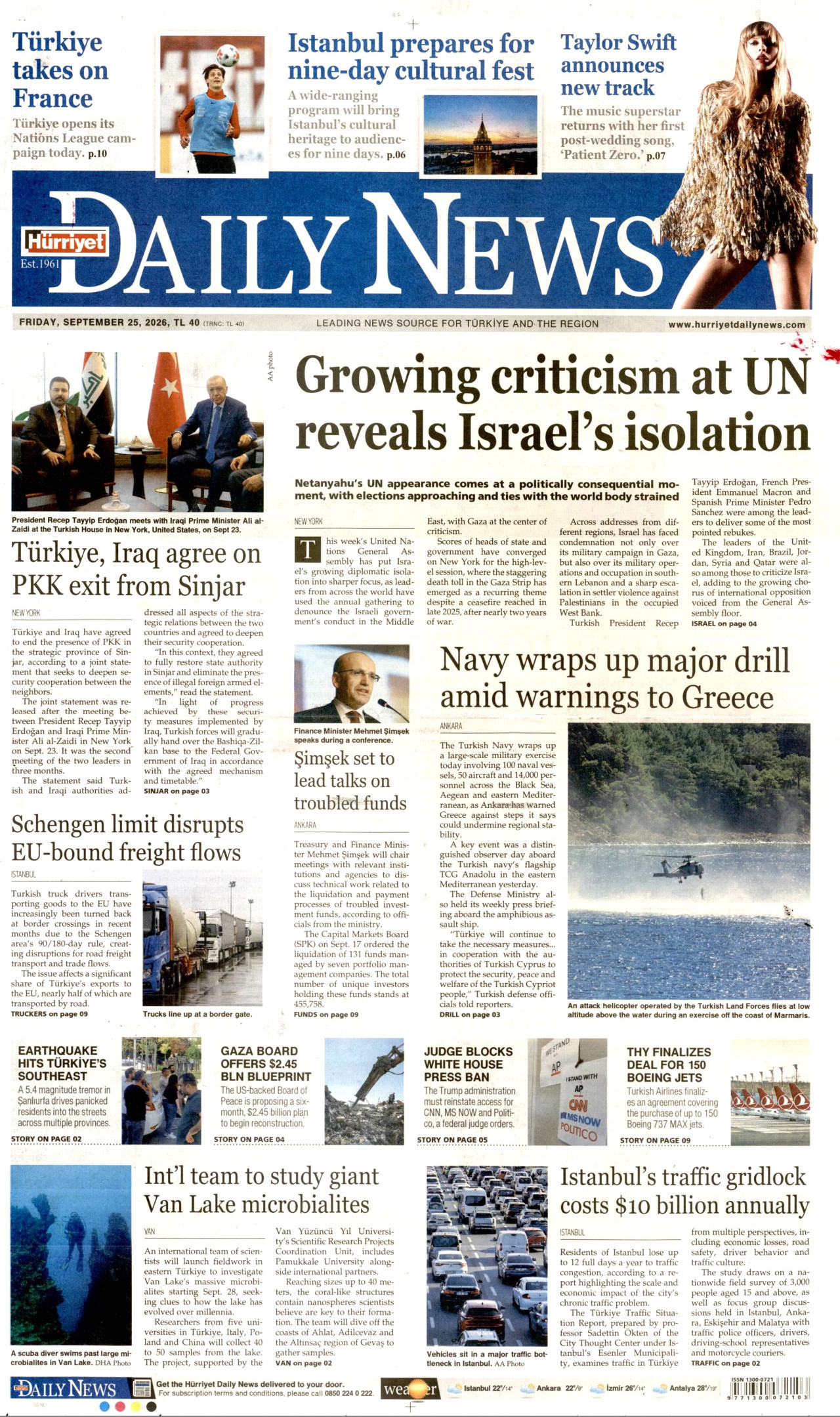 Hürriyet Daily News Gazetesi gazetesi manşeti