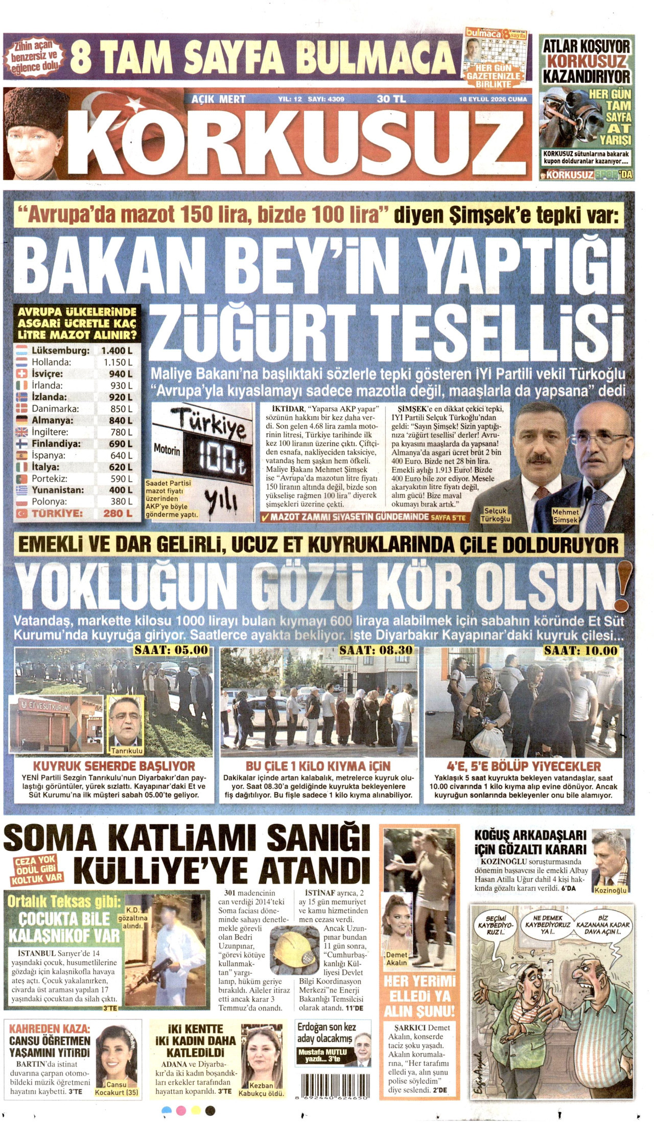 Korkusuz Gazetesi gazetesi manşeti