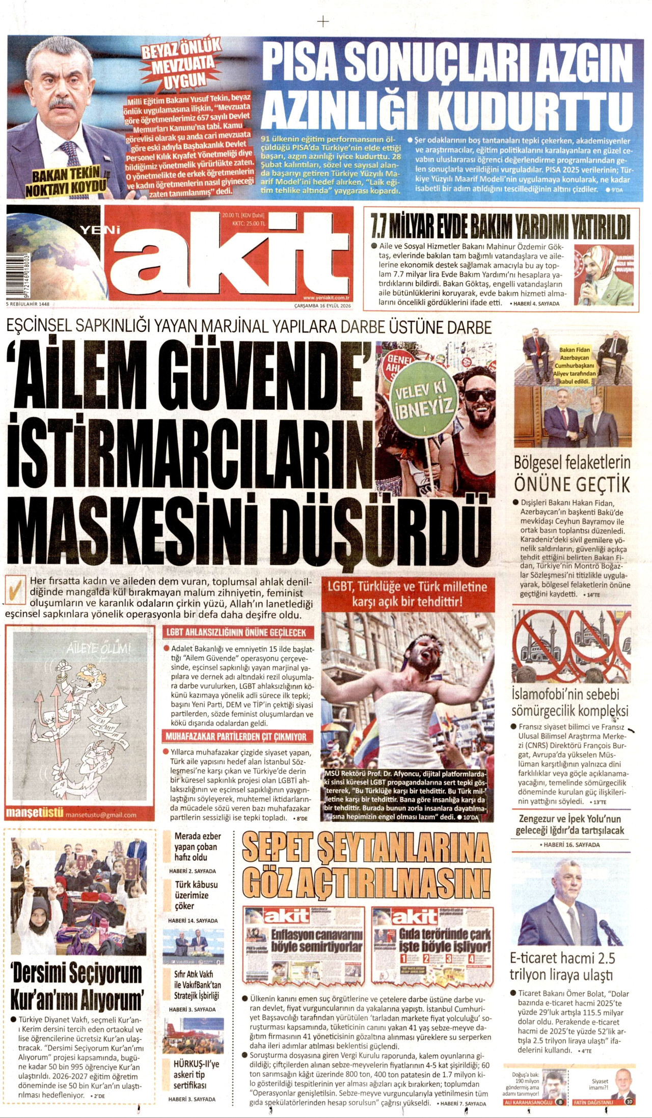 Yeni Akit Gazetesi gazetesi manşeti