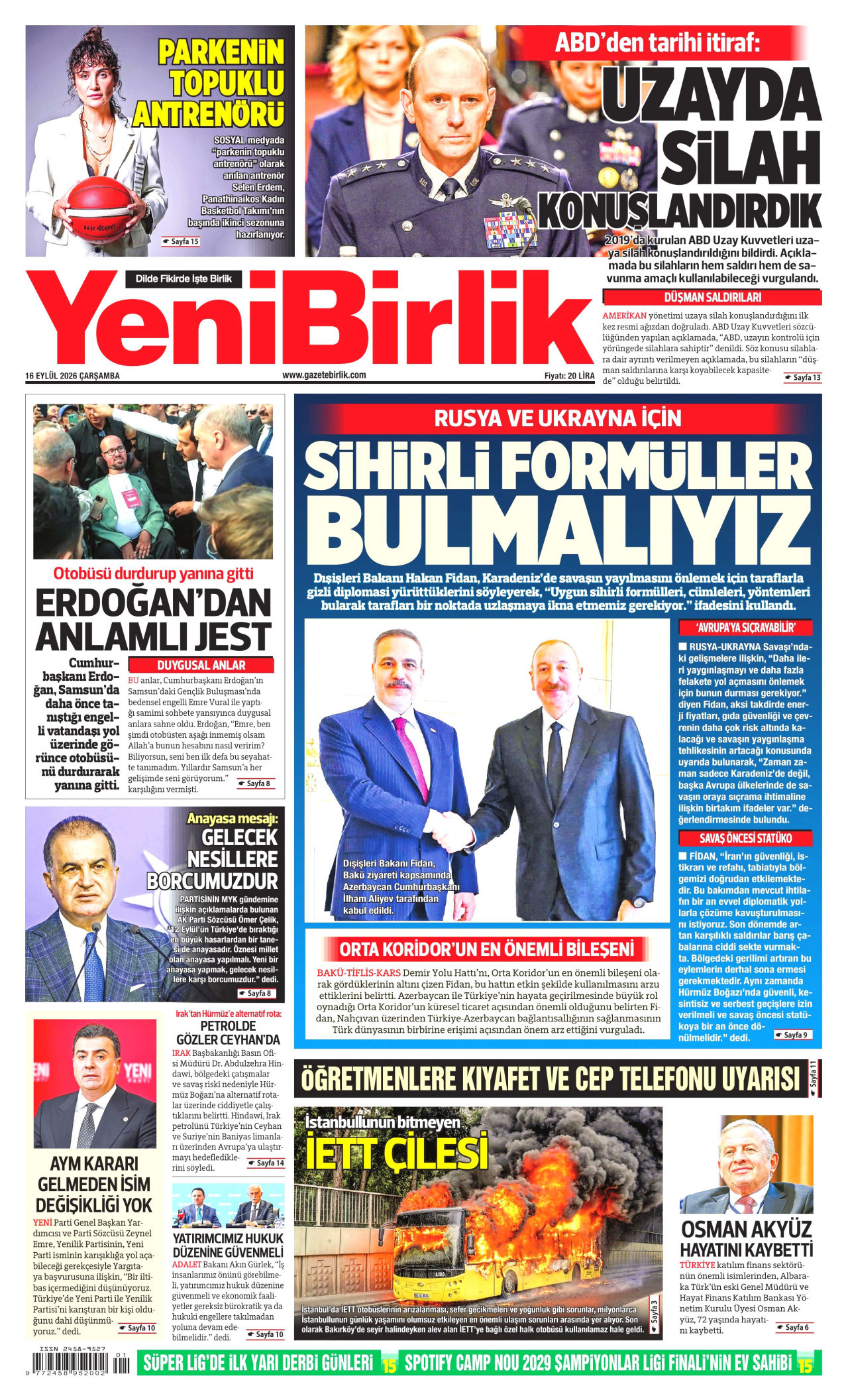 YeniBirlik Gazetesi gazetesi manşeti